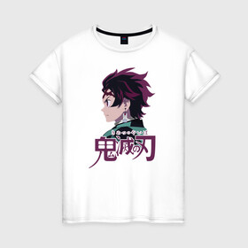 Женская футболка хлопок с принтом Tanjiro Kimetsu no Yaiba в городе Новоалтайск, 100% хлопок | прямой крой, круглый вырез горловины, длина до линии бедер, слегка спущенное плечо | demon slayer | kamado | kimetsu no yaiba | nezuko | tanjiro | аниме | гию томиока | зеницу агацума | иноске хашибира | камадо | клинок | корзинная девочка | манга | музан кибуцуджи | незуко | рассекающий демонов | танджиро