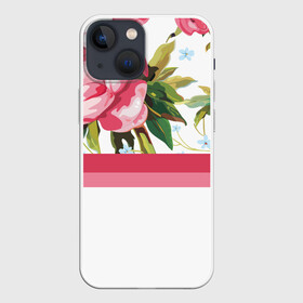 Чехол для iPhone 13 mini с принтом Нежные Розы в городе Новоалтайск,  |  | линии | листья | минимализм | полосы | природа | растение | розы | цветы