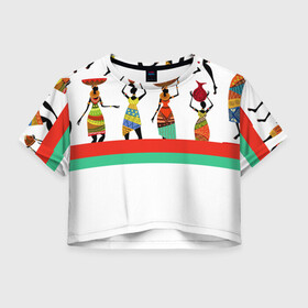 Женская футболка Crop-top 3D с принтом Девушки в городе Новоалтайск, 100% полиэстер | круглая горловина, длина футболки до линии талии, рукава с отворотами | африка | афроамериканки | девушки | линии | полосы | рисунок
