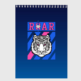 Скетчбук с принтом Roar Tiger в городе Новоалтайск, 100% бумага
 | 48 листов, плотность листов — 100 г/м2, плотность картонной обложки — 250 г/м2. Листы скреплены сверху удобной пружинной спиралью | Тематика изображения на принте: roar | большая кошка | полосатый | тигр | тигрица | хищник