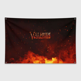 Флаг-баннер с принтом Valheim огненный лого в городе Новоалтайск, 100% полиэстер | размер 67 х 109 см, плотность ткани — 95 г/м2; по краям флага есть четыре люверса для крепления | fantasy | mmo | valheim | valve | валхейм | вальхейм | викинги | выживалка | игра | королевская битва | ммо | ролевая игра | фэнтази