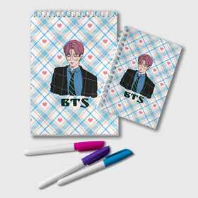 Блокнот с принтом BTS anime style в городе Новоалтайск, 100% бумага | 48 листов, плотность листов — 60 г/м2, плотность картонной обложки — 250 г/м2. Листы скреплены удобной пружинной спиралью. Цвет линий — светло-серый
 | Тематика изображения на принте: bts | k pop | kpop | rm | аниме | бтс | ви | джей хоуп | джонгук | кпоп | сюга | чимин | чин | япония