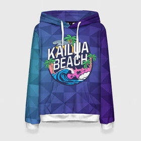 Женская толстовка 3D с принтом KAILUA BEACH в городе Новоалтайск, 100% полиэстер  | двухслойный капюшон со шнурком для регулировки, мягкие манжеты на рукавах и по низу толстовки, спереди карман-кенгуру с мягким внутренним слоем. | kailua | акула | закат | море | отдых | отпуск | пальмы | пляж