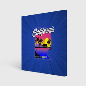 Холст квадратный с принтом California golden coast в городе Новоалтайск, 100% ПВХ |  | california | golden coast | гризли | закат | калифорния | медведь | пальмы | природа