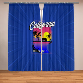 Фотошторы с принтом California golden coast в городе Новоалтайск, Блэкаут (светозащита 90%) / Габардин (светозащита 40% | 2 полотна шириной по 145 см; Высота 200-300 см; Крепление: шторная лента (на крючки); | california | golden coast | гризли | закат | калифорния | медведь | пальмы | природа