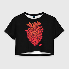 Женская футболка Crop-top 3D с принтом Сердце Из Котиков в городе Новоалтайск, 100% полиэстер | круглая горловина, длина футболки до линии талии, рукава с отворотами | cat | cats | heart | kittens | love | meow | moore | red | кот | котики | котята | кошка | красный | лав | любовь | мур | мяу | сердечко | сердце