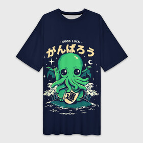 Платье-футболка 3D с принтом Cthulhu. Good Luck в городе Новоалтайск,  |  | Тематика изображения на принте: ancient | azathoth | call | cthulhu | dagon | good | howard | hydra | lovecraft | luck | nyarlathotep | of | phillips | the | unknown | yog sothoth | азатот | гидра | говард | дагон | древний | зов | йог сотот | ктулху | лавкрафт | неведомый | ньярлатотеп