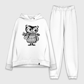 Женский костюм хлопок Oversize с принтом Сова с цветком в городе Новоалтайск,  |  | owl | owls | сова | совушка | совы | филин | фраза | юмор