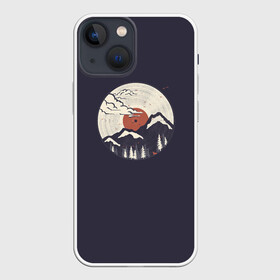 Чехол для iPhone 13 mini с принтом Mountain. Vinyl Record в городе Новоалтайск,  |  | Тематика изображения на принте: 70 | 80 | 90 | clouds | forest | long | mountain | play | record | retro | sunset | vynil | виниловая | гора | горы | долгоиграющая | закат | лес | облака | пластинка | ретро