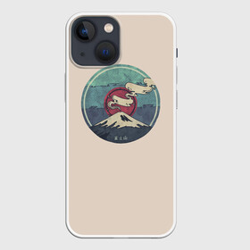 Чехол для iPhone 13 mini с принтом Вулкан Фудзияма. Япония в городе Новоалтайск,  |  | Тематика изображения на принте: 70 | 80 | 90 | fuji | fujiyama | japan | long | mountain | play | record | retro | sunset | vynil | виниловая | гора | горы | долгоиграющая | закат | пластинка | ретро | фуджи | фудзи | фудзияма | япония