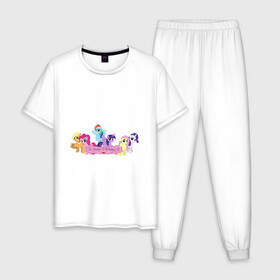 Мужская пижама хлопок с принтом My Little Pony Happy Birthday в городе Новоалтайск, 100% хлопок | брюки и футболка прямого кроя, без карманов, на брюках мягкая резинка на поясе и по низу штанин
 | applejack | friendship | mylittlepony | rainbow dash | twilight sparkle | waifu | вайфу | дружба это магия | друзья | кони | моя маленькая пони | мультфильм | пони | радуга | ренбоу деш | эплджек