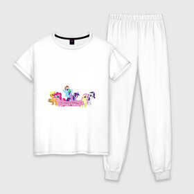 Женская пижама хлопок с принтом My Little Pony Happy Birthday в городе Новоалтайск, 100% хлопок | брюки и футболка прямого кроя, без карманов, на брюках мягкая резинка на поясе и по низу штанин | applejack | friendship | mylittlepony | rainbow dash | twilight sparkle | waifu | вайфу | дружба это магия | друзья | кони | моя маленькая пони | мультфильм | пони | радуга | ренбоу деш | эплджек