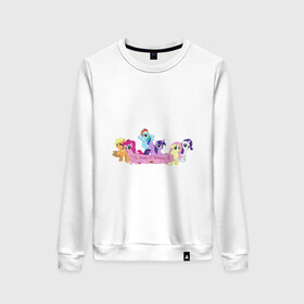 Женский свитшот хлопок с принтом My Little Pony Happy Birthday в городе Новоалтайск, 100% хлопок | прямой крой, круглый вырез, на манжетах и по низу широкая трикотажная резинка  | applejack | friendship | mylittlepony | rainbow dash | twilight sparkle | waifu | вайфу | дружба это магия | друзья | кони | моя маленькая пони | мультфильм | пони | радуга | ренбоу деш | эплджек
