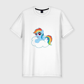 Мужская футболка хлопок Slim с принтом My Little Pony Rainbow Dash в городе Новоалтайск, 92% хлопок, 8% лайкра | приталенный силуэт, круглый вырез ворота, длина до линии бедра, короткий рукав | applejack | friendship | mylittlepony | rainbow dash | twilight sparkle | waifu | вайфу | дружба это магия | друзья | кони | моя маленькая пони | мультфильм | пони | радуга | ренбоу деш | эплджек