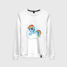 Женский свитшот хлопок с принтом My Little Pony Rainbow Dash в городе Новоалтайск, 100% хлопок | прямой крой, круглый вырез, на манжетах и по низу широкая трикотажная резинка  | applejack | friendship | mylittlepony | rainbow dash | twilight sparkle | waifu | вайфу | дружба это магия | друзья | кони | моя маленькая пони | мультфильм | пони | радуга | ренбоу деш | эплджек