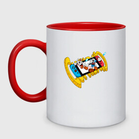 Кружка двухцветная с принтом CUPHEAD в городе Новоалтайск, керамика | объем — 330 мл, диаметр — 80 мм. Цветная ручка и кайма сверху, в некоторых цветах — вся внутренняя часть | Тематика изображения на принте: cup | cuphead | cuphead art | cuphead game | cuphead logo | game | head | голова | игра | капхед | капхед арт | капхед логотип | капхед персонажи | чашка