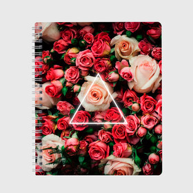 Тетрадь с принтом ROSE NEON | РОЗЫ НЕОН в городе Новоалтайск, 100% бумага | 48 листов, плотность листов — 60 г/м2, плотность картонной обложки — 250 г/м2. Листы скреплены сбоку удобной пружинной спиралью. Уголки страниц и обложки скругленные. Цвет линий — светло-серый
 | rose | женская | любовь | молодежь | мужская | неон | розы | свобода