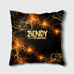 Подушка 3D с принтом BENDY LOGO  в городе Новоалтайск, наволочка – 100% полиэстер, наполнитель – холлофайбер (легкий наполнитель, не вызывает аллергию). | состоит из подушки и наволочки. Наволочка на молнии, легко снимается для стирки | bendy | bendy and the ink machine | tegunvteg | бенди | бени | бенни | бэнди | детская | детям | игра | компьютерная игра | машина | молния | ужастик | чернила | чернильная