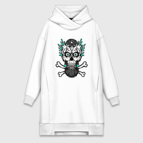 Платье-худи хлопок с принтом Череп Skate в городе Новоалтайск,  |  | bone | bones | dead | death | dino | horror | mask | skate | skelet | skeleton | skull | skulls | голова | динозавр | кости | скэйт | ужасы | хоррор | череп