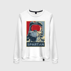 Женский свитшот хлопок с принтом Spartan in da hood в городе Новоалтайск, 100% хлопок | прямой крой, круглый вырез, на манжетах и по низу широкая трикотажная резинка  | game | games | halo | heilo | master chif | spartan | игра | игры | ковенант | ковенанты | мастер чиф | спартанец | хало | хейло | хэйло