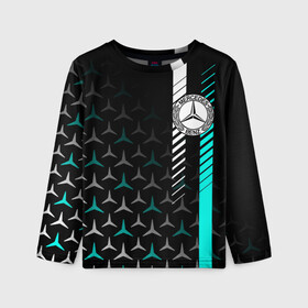 Детский лонгслив 3D с принтом МЕРСЕДЕС / AQUA BLACK GRADIENT в городе Новоалтайск, 100% полиэстер | длинные рукава, круглый вырез горловины, полуприлегающий силуэт
 | amg | aqua | auto | black | car | gradient | mercedes | mercedes benz | mercedes c | mercedes e | mercedes s | sport car | stripes | авто | автомобиль | аква | аквамарин | амг | гелендваген | градиент | мерс | мерседес | полосы | спорт | черный.
