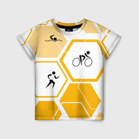 Детская футболка 3D с принтом Триатлон / Triathlon в городе Новоалтайск, 100% гипоаллергенный полиэфир | прямой крой, круглый вырез горловины, длина до линии бедер, чуть спущенное плечо, ткань немного тянется | ironman | tri | triathlon | бег | велосипед | велоспорт | выносливость | мультиспорт | плавание | сила | скорость | соты | спорт | три | триатлон | троеборье | цикличный