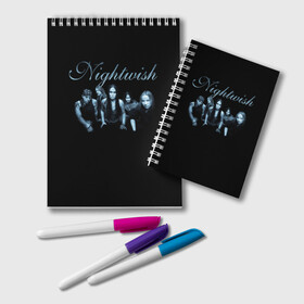 Блокнот с принтом Nightwish with old members в городе Новоалтайск, 100% бумага | 48 листов, плотность листов — 60 г/м2, плотность картонной обложки — 250 г/м2. Листы скреплены удобной пружинной спиралью. Цвет линий — светло-серый
 | Тематика изображения на принте: emppu vuorinen | jukka nevalainen | nightwish | old members | sami vnsk | tarja | tarja turanen | tuomas holopainen | turunen | найтвиш | сами вянскя | тарья | тарья турунен | туомас холопайнен | турунен | эмппу вуоринен | юкка невалайнен