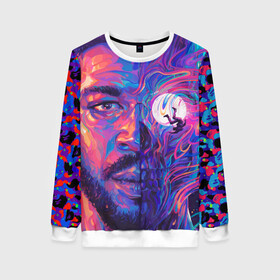 Женский свитшот 3D с принтом KiD CuDi | КиД КуДи в городе Новоалтайск, 100% полиэстер с мягким внутренним слоем | круглый вырез горловины, мягкая резинка на манжетах и поясе, свободная посадка по фигуре | bape | bape cudi | bape kid cudi | dape kid | kid cudi | neon | paint | space | байе кид | бейп | бейп кид куди | бейп куди | борода | брызги краски | бэйп | взгляд | голова | кид куди | космос | краска | крупным планом | лицо | луна