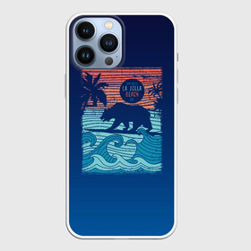 Чехол для iPhone 13 Pro Max с принтом Медведь на серфинге в городе Новоалтайск,  |  | Тематика изображения на принте: волны | закат | медведь | море | океан | отдых | отпуск | пальмы | серфинг