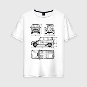 Женская футболка хлопок Oversize с принтом MERCEDES-BENZ G-CLASS (СХЕМА) в городе Новоалтайск, 100% хлопок | свободный крой, круглый ворот, спущенный рукав, длина до линии бедер
 | amg | auto | car | g 350. | g 500 | g 63 | g класс | mercedes | mercedes benz | sport car | авто | автомобиль | амг | гелендваген | гелик | мерс | мерседес | спорт