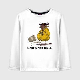 Детский лонгслив хлопок с принтом GNU’s Not UNIX в городе Новоалтайск, 100% хлопок | круглый вырез горловины, полуприлегающий силуэт, длина до линии бедер | gnu | linux | not unix | programming | гну | линукс | программист | сисадмин | системный администратор