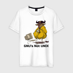 Мужская футболка хлопок с принтом GNU’s Not UNIX в городе Новоалтайск, 100% хлопок | прямой крой, круглый вырез горловины, длина до линии бедер, слегка спущенное плечо. | gnu | linux | not unix | programming | гну | линукс | программист | сисадмин | системный администратор