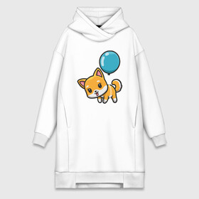 Платье-худи хлопок с принтом Корги на шарике в городе Новоалтайск,  |  | corgi | корги | корги на шаре | корги на шарике | малыш | милашка | милый | мультяшный корги | очаровашка | пес | песик | собака | собачка