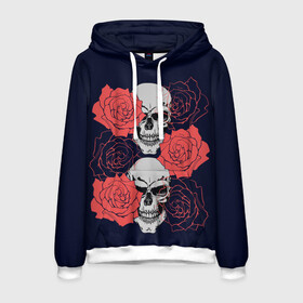 Мужская толстовка 3D с принтом Rose Skull в городе Новоалтайск, 100% полиэстер | двухслойный капюшон со шнурком для регулировки, мягкие манжеты на рукавах и по низу толстовки, спереди карман-кенгуру с мягким внутренним слоем. | flowers | роза | розы | скелет | цветы | череп | черепа