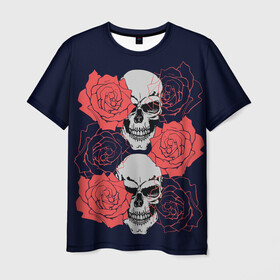 Мужская футболка 3D с принтом Rose Skull в городе Новоалтайск, 100% полиэфир | прямой крой, круглый вырез горловины, длина до линии бедер | flowers | роза | розы | скелет | цветы | череп | черепа