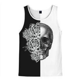 Мужская майка 3D с принтом SkullRose Sketch в городе Новоалтайск, 100% полиэстер | круглая горловина, приталенный силуэт, длина до линии бедра. Пройма и горловина окантованы тонкой бейкой | набросок | рисунок карандашом | роза | чб | череп | черепушка | черно белое