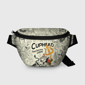 Поясная сумка 3D с принтом Cuphead and Devil в городе Новоалтайск, 100% полиэстер | плотная ткань, ремень с регулируемой длиной, внутри несколько карманов для мелочей, основное отделение и карман с обратной стороны сумки застегиваются на молнию | cuphead | devil | dont deal with the devil | все персонажи | дьявол | игры | капхед | чашеголовый | черт