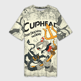 Платье-футболка 3D с принтом Cuphead and Devil в городе Новоалтайск,  |  | cuphead | devil | dont deal with the devil | все персонажи | дьявол | игры | капхед | чашеголовый | черт