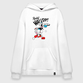 Худи SuperOversize хлопок с принтом Ready? Wallop! Cuphead в городе Новоалтайск, 70% хлопок, 30% полиэстер, мягкий начес внутри | карман-кенгуру, эластичная резинка на манжетах и по нижней кромке, двухслойный капюшон
 | cuphead | cuphead and mugman | mugman | ready | wallop | игры | капхед | чашеголовый