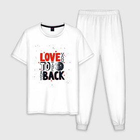 Мужская пижама хлопок с принтом Love back в городе Новоалтайск, 100% хлопок | брюки и футболка прямого кроя, без карманов, на брюках мягкая резинка на поясе и по низу штанин
 | день космонавтики | звезды | космонавт | космос | небо | планеты