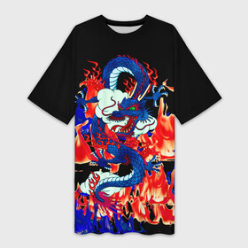 Платье-футболка 3D с принтом Огненный Дракон в городе Новоалтайск,  |  | akatsuki | beast | dragon | fire | акацуки | дракон | животные | зверь | змей | когти | облако | огонь | узор | чб | японский