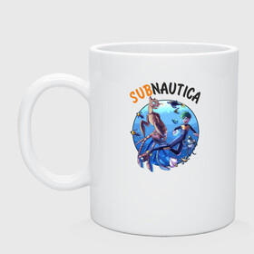 Кружка керамическая с принтом Sabnautica в городе Новоалтайск, керамика | объем — 330 мл, диаметр — 80 мм. Принт наносится на бока кружки, можно сделать два разных изображения | sabnautica | ласка | морской император | пискун | рыба пузырь | сабнавтика | сабнатика