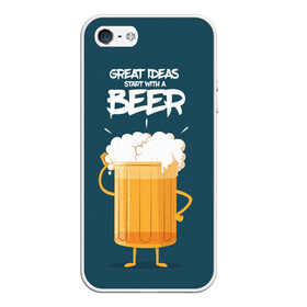 Чехол для iPhone 5/5S матовый с принтом Great Ideas start with a BEER в городе Новоалтайск, Силикон | Область печати: задняя сторона чехла, без боковых панелей | beer | ideas | идеи | минимализм