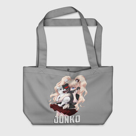Пляжная сумка 3D с принтом MONOKUMA  JUNKO в городе Новоалтайск, 100% полиэстер | застегивается на металлическую кнопку; внутренний карман застегивается на молнию. Стенки укреплены специальным мягким материалом, чтобы защитить содержимое от несильных ударов
 | anime | danganronpa | enoshima | junko | monokuma | аниме | джунко | игра | манга | медведь | монокума | робот медведь | эношима