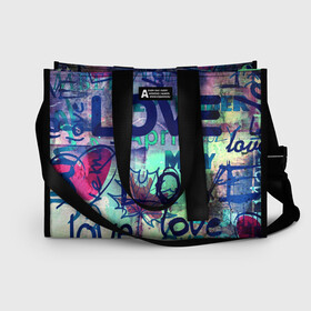Сумка-шоппер 3D с принтом LOVE в городе Новоалтайск, 100% полиэстер | застегивается на металлическую кнопку; внутренний карман застегивается на молнию. Стенки укреплены специальным мягким материалом, чтобы защитить содержимое от несильных ударов
 | love | абстракция | любовь | молодежное | пестрое