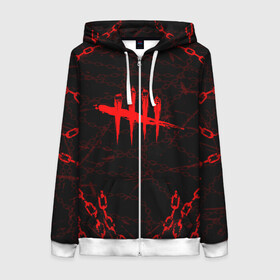 Женская толстовка 3D на молнии с принтом DEAD BY DAYLIGHT ЦЕПИ в городе Новоалтайск, 100% полиэстер | длина до линии бедра, манжеты и пояс оформлены мягкой тканевой резинкой, двухслойный капюшон со шнурком для регулировки, спереди молния, по бокам два кармана | dbd | dead by daylight | hillbilly | maniacs | survival horror | trapper | wraith | дбд | деревенщина | мертвы к рассвету | мертвые днем | охотник | призрак