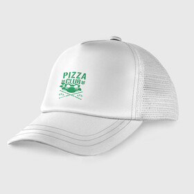 Детская кепка тракер с принтом Pizza Club в городе Новоалтайск, Козырек - 100% хлопок. Кепка - 100% полиэстер, Задняя часть - сетка | универсальный размер, пластиковая застёжка | donatello | leonardo | michelangelo | ninja | pizza | raphael | turtles | донателло | животные | карате | комикс | комиксы | леонардо | микеланджело | мультфильм | мутант | мутанты | ниндзя | пицца | рафаэль | сплинтер | супергерой
