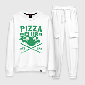 Женский костюм хлопок с принтом Pizza Club в городе Новоалтайск, 100% хлопок | на свитшоте круглая горловина, мягкая резинка по низу. Брюки заужены к низу, на них два вида карманов: два 
