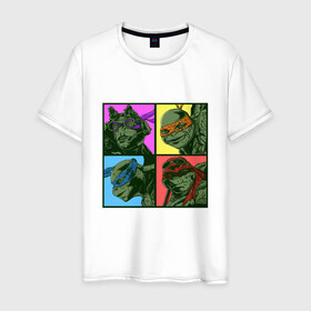 Мужская футболка хлопок с принтом Retro Turtles в городе Новоалтайск, 100% хлопок | прямой крой, круглый вырез горловины, длина до линии бедер, слегка спущенное плечо. | donatello | leonardo | michelangelo | ninja | pizza | raphael | turtles | донателло | животные | карате | комикс | комиксы | леонардо | микеланджело | мультфильм | мутант | мутанты | ниндзя | пицца | рафаэль | сплинтер | супергерой