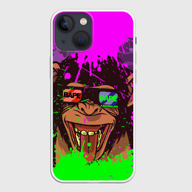 Чехол для iPhone 13 mini с принтом 3D Neon Monkey в городе Новоалтайск,  |  | 3d очки | bapy | brand | chimp | cool paint | fashion | hype beast | japan | neon | paint | trend | анаглиф | байп | байпи | брызги красок | бэйп | бэйпи | камуфляж | купающаяся обезьяна | мода | неон | тренд | хайп бист | хайповый бренд | ш